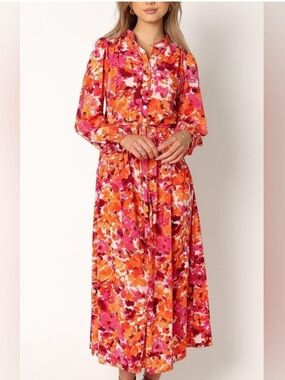Petal + Pup Candee Pink and Orange Floral Long Dress